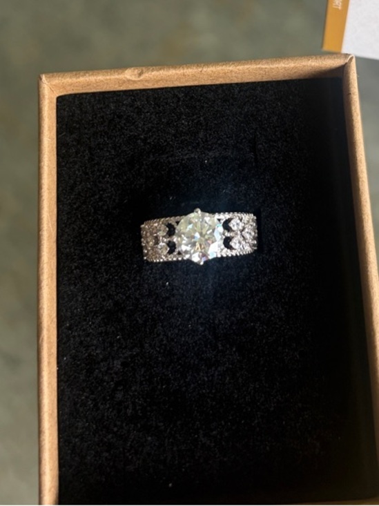 Moissanite Jewelry - Silver-Tone Crystal Engagement Ring - Sparkling White Stone